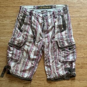 Men's Vintage Striped Cargo Shorts - Pink and cream